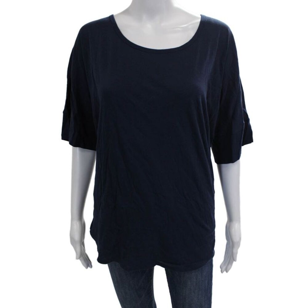 John Patrick Women Basic T-Shirt Blue 100% Cotton Short Sleeve Size One Size